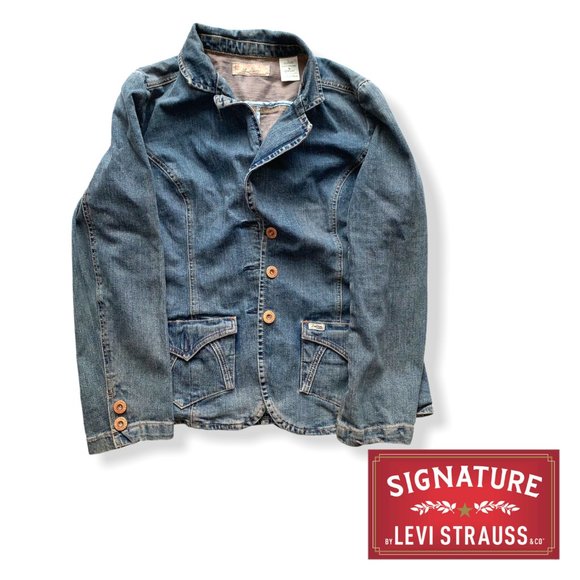Levis Signature Series L Women's Denim Blazer Jacket - Picture 1 of 13